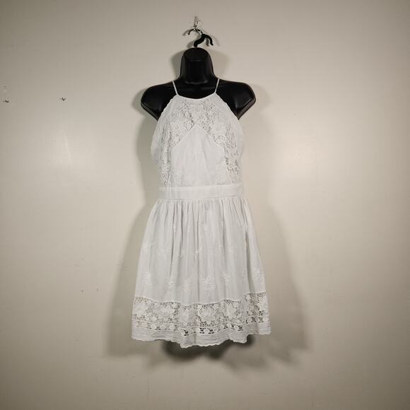 ALTAR'D STATE Mini Dress Women M White Halter Feminine Cottagecore Floral Eyelet - Picture 1 of 12